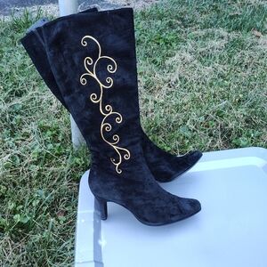 Diane Von Furstenberg Silk Assets Elegant Black and Gold Women's Heeled Boots